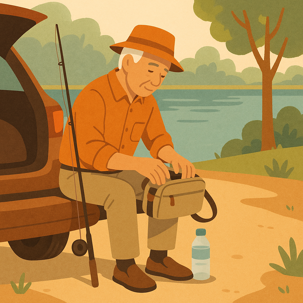 Beginner angler packing light gear for a relaxed half-day freshwater fishing trip